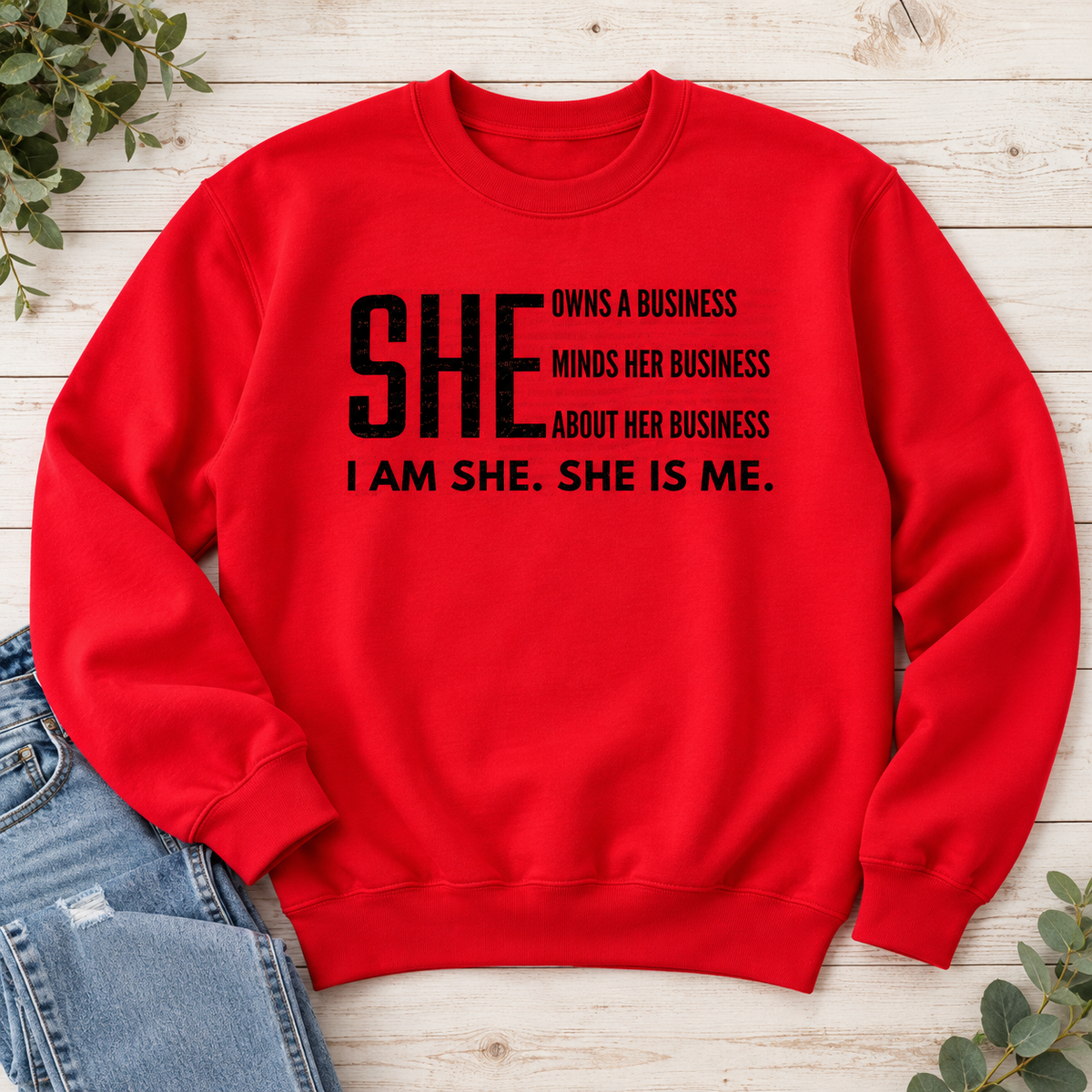 I Am She — Business Woman Crewneck in Red