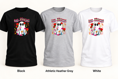 Boo-Rracha black, grey and white tees