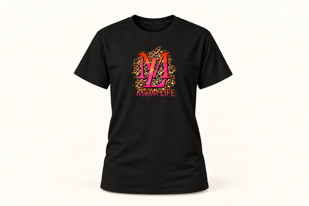 Leopard Mom Life Tee in black