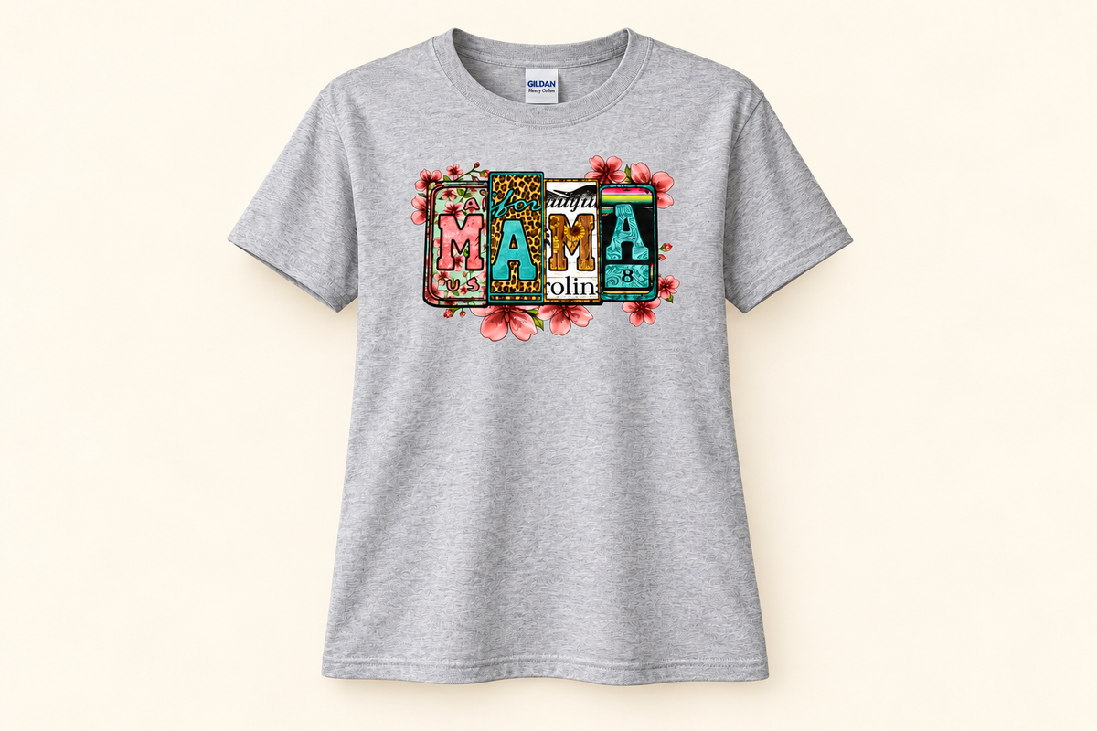 Mama License Plate Tee in athletic grey