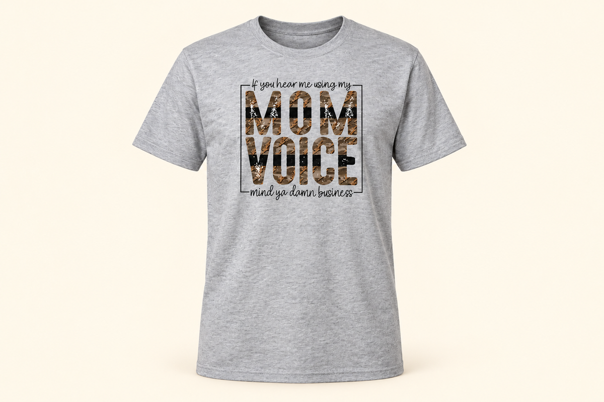 Mom Voice Tee in athletic grey