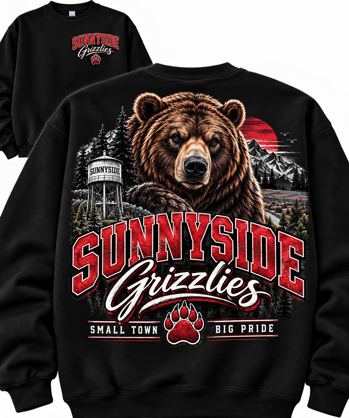 Sunnyside Grizzlies Small Town Big Pride crewneck and hoodie design mockup